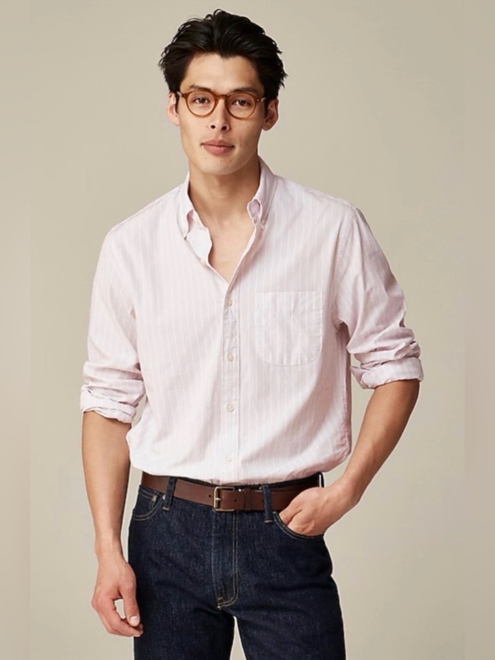 J. Crew Secret Wash Classic Fit Cotton Poplin Shirt in Robert Lilac White